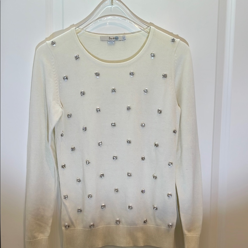 Elegant White Sweater with Silver Accents